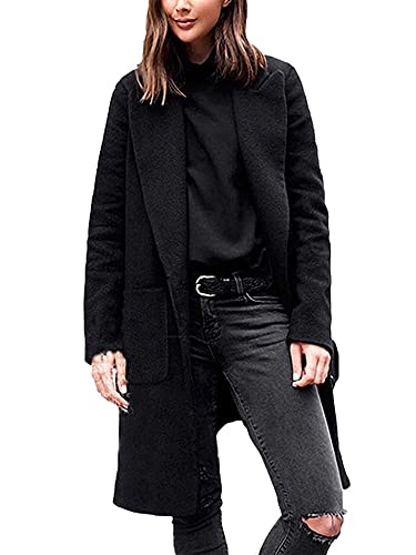 Damen Trenchcoat Mäntel Wolle Lange Outwear Winter Warm Cardigan Übermantel Solide Übergröße, Schwarz , 54 von LAYAN-B