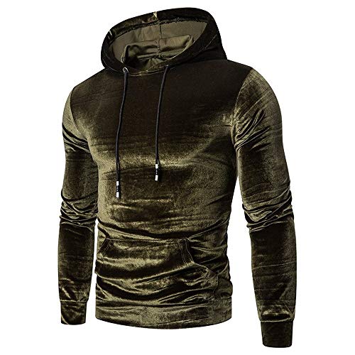 Herren Kapuzenpullover Samt Solid Color Hoodie Kapuzenpullover Sweatshirt Pullover Kängurutasche Langarm Pullover Gr. Large, grün von LAYAN-B