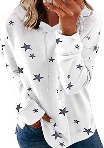 LAYAN-B Damen-Pullover, Hoodies, Sternenmuster, leichtes Kapuzen-Sweatshirt, Übergröße, langärmelig, Tunika-Oberteil, weiß, 3XL von LAYAN-B