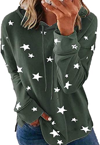 LAYAN-B Damen-Pullover, Hoodies, Sternenmuster, leichtes Kapuzen-Sweatshirt, Übergröße, langärmelig, Tunika-Oberteil, armee-grün, 5XL von LAYAN-B