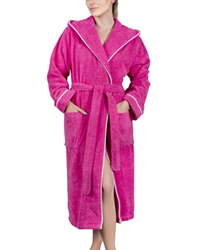 LAYNENBURG Bademantel Damen Frottee - Kapuze - Lang - 100% Baumwolle (360g/m2) - OEKO TEX Standard 100 - Größe (3XL, Fuchsia) von LAYNENBURG