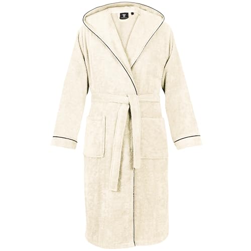 LAYNENBURG Bademantel Herren Frottee - Kapuze - Lang - 100% Baumwolle (360g/m2) - OEKO TEX Standard 100 - Größe (L, Creme) von LAYNENBURG
