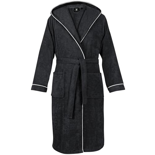 LAYNENBURG Bademantel Herren Frottee - Kapuze - Lang - 100% Baumwolle (360g/m2) - OEKO TEX Standard 100 - Größe (XL, Schwarz) von LAYNENBURG