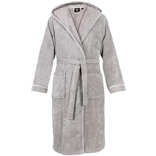 LAYNENBURG Bademantel Herren Frottee - Kapuze - Lang - 100% Baumwolle (360g/m2) - OEKO TEX Standard 100 - Größe (XXL, Grau) von LAYNENBURG