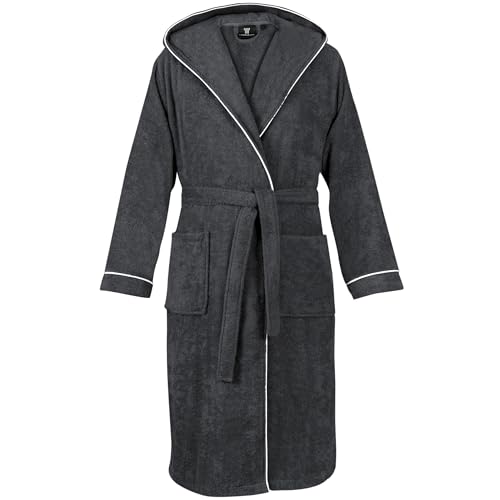 LAYNENBURG Bademantel Herren Frottee - Kapuze - Lang - 100% Baumwolle (360g/m2) - OEKO TEX Standard 100 - Größe (XXL, Anthrazit) von LAYNENBURG