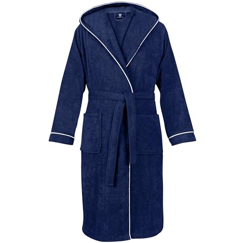 LAYNENBURG Bademantel Herren Frottee - Kapuze - Lang - 100% Baumwolle (360g/m2) - OEKO TEX Standard 100 - Größe (XXXL, Blau) von LAYNENBURG
