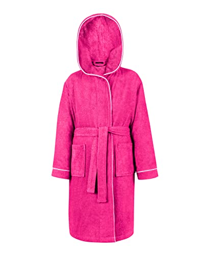 LAYNENBURG Premium Bademantel Kinder & Teenager mit Kapuze - 100% Baumwolle - OEKO TEX Standard 100 - flauschiges Frottee - Größe (122/128, Fuchsia) von LAYNENBURG