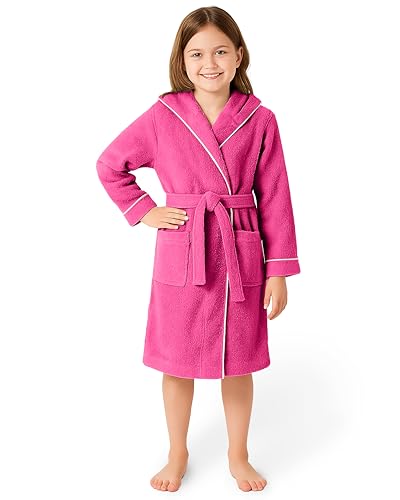 LAYNENBURG Premium Bademantel Kinder & Teenager mit Kapuze - 100% Baumwolle - OEKO TEX Standard 100 - flauschiges Frottee - Größe (122/128, Fuchsia) von LAYNENBURG