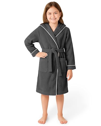LAYNENBURG Premium Bademantel Kinder & Teenager mit Kapuze - 100% Baumwolle - OEKO TEX Standard 100 - flauschiges Frottee - Größe (158/164, Anthrazit) von LAYNENBURG