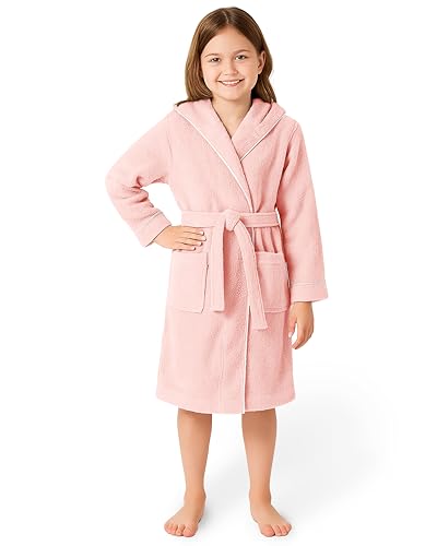 LAYNENBURG Premium Bademantel Kinder & Teenager mit Kapuze - 100% Baumwolle - OEKO TEX Standard 100 - flauschiges Frottee - Größe (158/164, Rosa) von LAYNENBURG