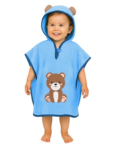 LAYNENBURG Premium Badeponcho Kinder mit Kapuze - 100% Baumwolle - OEKO TEX - Baby Jungen Mädchen Handtuch Poncho Frottee - 1-3 Jahre/Bär von LAYNENBURG