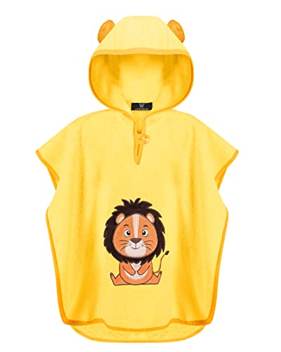 LAYNENBURG Premium Badeponcho Kinder mit Kapuze - 100% Baumwolle - OEKO TEX - Baby Jungen Mädchen Handtuch Poncho Frottee - 1-3 Jahre/Löwe von LAYNENBURG