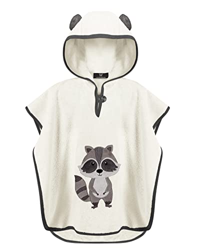 LAYNENBURG Premium Badeponcho Kinder mit Kapuze - 100% Baumwolle - OEKO TEX - Baby Jungen Mädchen Handtuch Poncho Frottee - 1-3 Jahre/Waschbär von LAYNENBURG