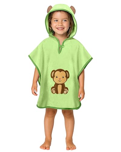 LAYNENBURG Premium Badeponcho Kinder mit Kapuze - 100% Baumwolle - OEKO TEX - Baby Jungen Mädchen Handtuch Poncho Frottee - 3-5 Jahre/Affe von LAYNENBURG