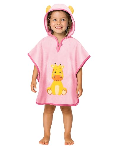 LAYNENBURG Premium Badeponcho Kinder mit Kapuze - 100% Baumwolle - OEKO TEX - Baby Jungen Mädchen Handtuch Poncho Frottee - 3-5 Jahre/Giraffe von LAYNENBURG