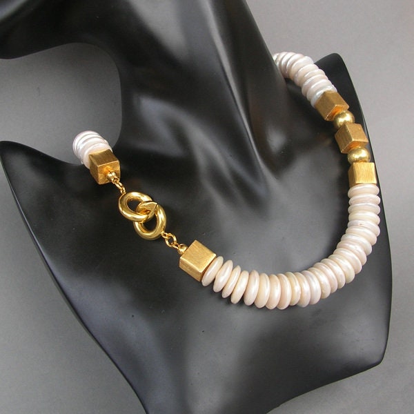 Big White Shiny Pearl" Zuchtperlen Silber Collier von LAYSONA