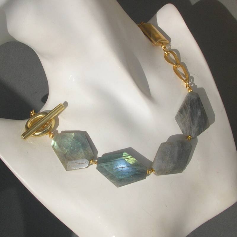 Blue-Green Luster" Labradorit Silber Collier von LAYSONA