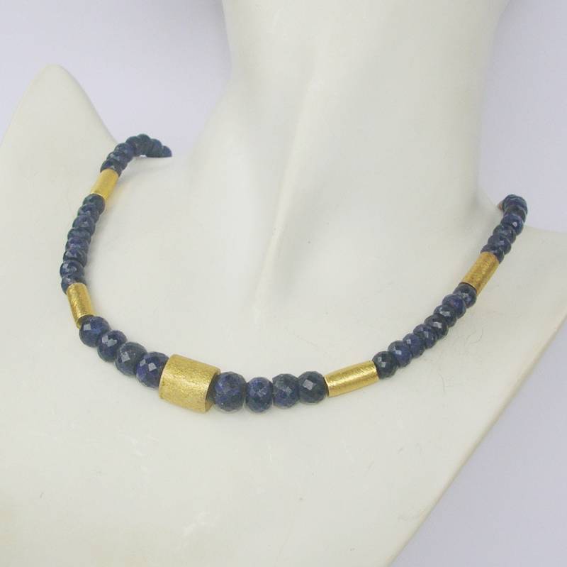 Dark Blue Gold" Saphir Collier Silber Vergoldet von LAYSONA