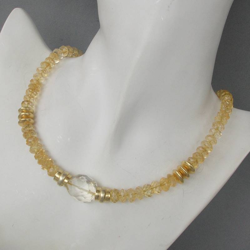 Light Crystal Sun" Citrin Silber Collier von LAYSONA