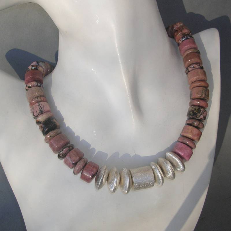 Rhodonit Silber Collier "Amazing Red Black Dream" von LAYSONA