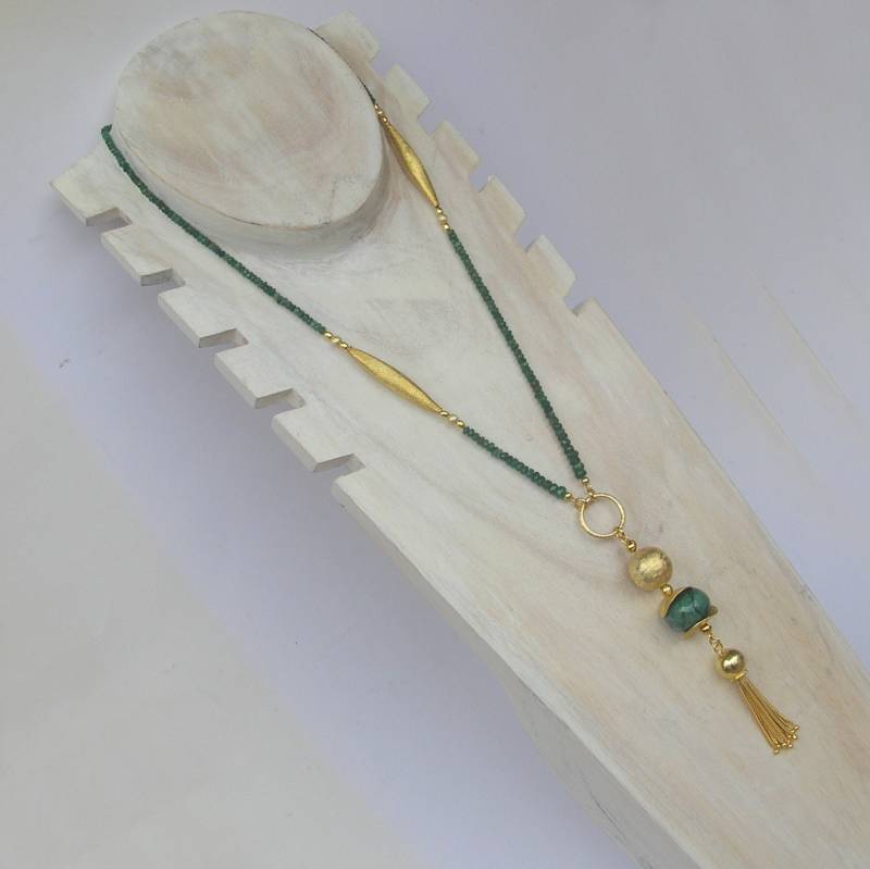 Smaragd Lange Silberkette "Crazy Green Gold Spirit" von LAYSONA