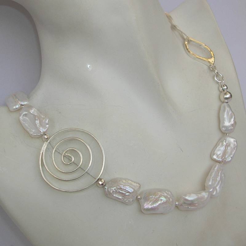 White Shiny Pearl" Zuchtperlen Silber Collier von LAYSONA