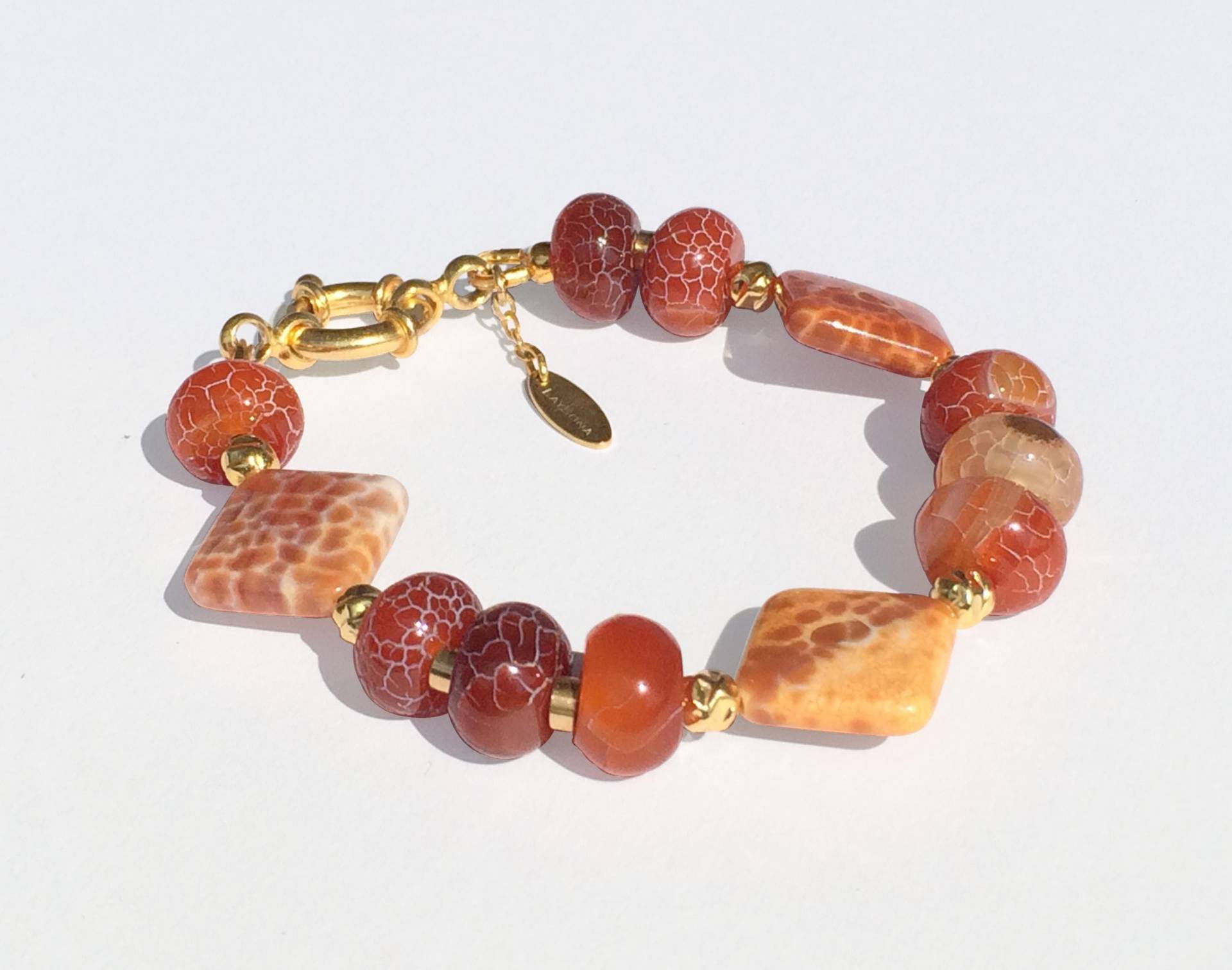 Red Sunset Feuerachat Armband Silber Vergoldet Red Sunset Feuerachat Armband Silber Vergoldet von LAYSONAdesign