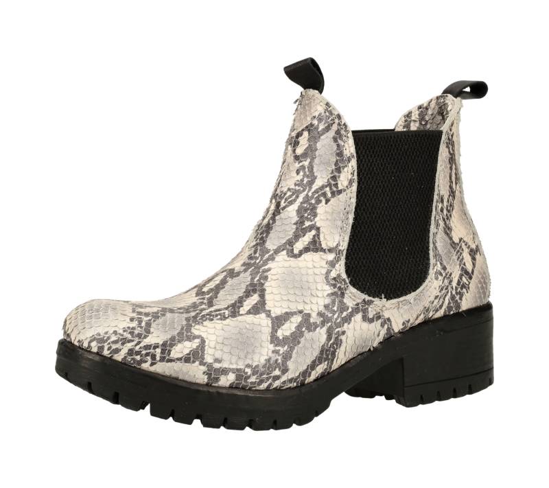 LAZAMANI Damen Stiefelette mit Blockabsatz Echtleder-Boots mit Allover-Muster 68.021 Grau von LAZAMANI