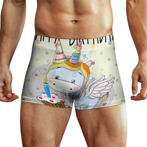LAZAT Unterhosen Für Männer Happy Birthday Und Einhorn Unterwäsche Stretch Boxershorts Für Männer von LAZAT