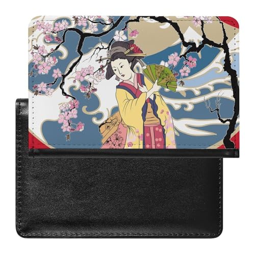 Reisepasshülle Etui Japanische Welle Frauen Im Kimono Mit Kirschblüte Pu Leder Reisepasshülle Mit Kartenschlitz von LAZAT