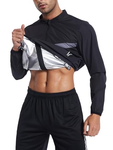 LAZAWG Herren Sauna Jacke Langarm Reißverschluss Top Schwitzanzug Sweat Shaper Body Shaper Compression Workout von LAZAWG