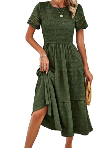 Damen FrüHling Und Sommer Feste Farbe Temperament Plissiert Hohl KurzäRmelige A-Linie Kleider von LAZIRO