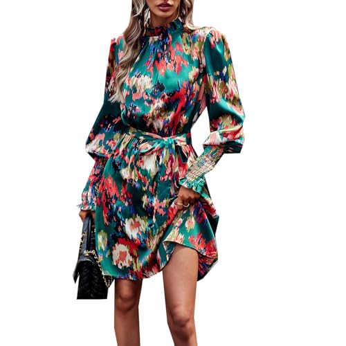 Damen Herbst Und Winter Halbhoher Halsausschnitt Bedrucktes Kleid Mit Hoher Taille Temperament Elegantes A-Linien-Kleid LangäRmeliger Rock von LAZIRO