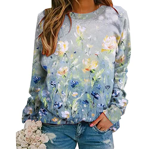 Damen Herbst Und Winter Lose Druck Langarm Bequem LäSsig Rundhalsausschnitt Pullover von LAZIRO