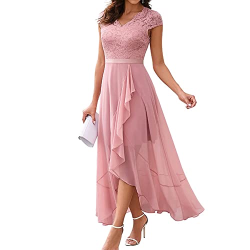 Frauen Sommer Partykleid Kleid V-Ausschnitt äRmellos Spitze Mesh UnregelmäßIger Saum Langes Kleid von LAZIRO