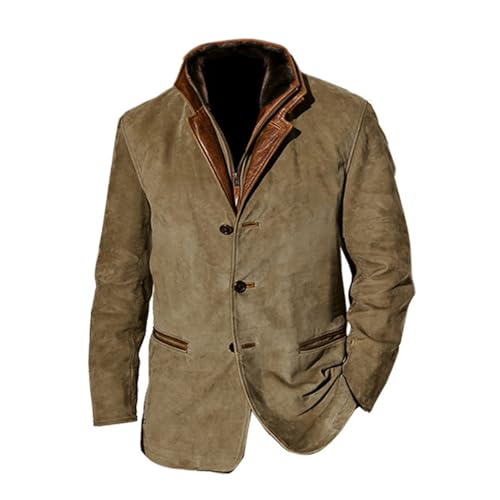 Herren FrüHling Und Herbst Mode Retro Jacke LäSsig Jacke Revers SpleißEn Lose Einreihige Jacke von LAZIRO