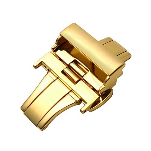 LAZIRO 14 16 18 20mm Edelstahl Uhrenschnalle Uhrenverschluss Zubehör Lederbandschnalle Doppelpresse Schmetterling Metallschnalle (Color : Gold 14mm) von LAZIRO