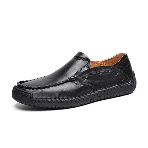 LAZIRO 2022 Leichte Herrenschuhe Doudou Schuhe Herren Lässige Lederschuhe Große Größe Runde Zehe Business Herren Lederschuhe (Color : Noir, Size : 48) von LAZIRO