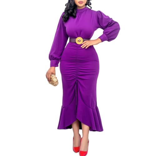 LAZIRO Damen Herbst Und Winter Halbhoher Halsausschnitt Unifarben LangäRmlig Temperament Schlank Fischschwanzkleid Partykleider Kleider von LAZIRO
