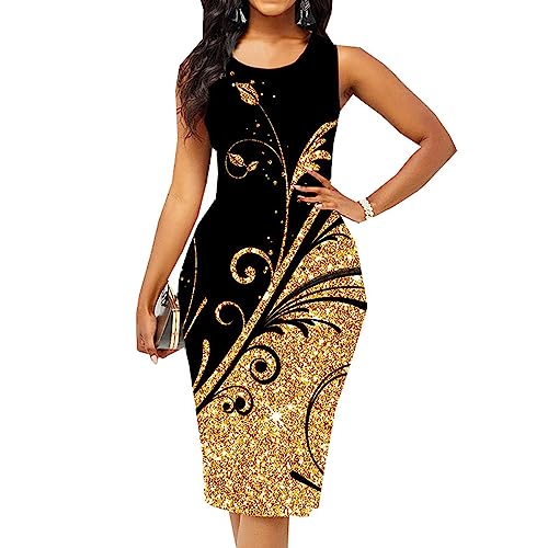 LAZIRO Damen Sommer Party Rundhalsausschnitt äRmelloses Kleid Mode Bedrucktes Bequemes Paket HüFtkleid von LAZIRO