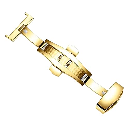 LAZIRO Faltschließe Double Push Automatic Schmetterlingsschnalle Druckknopf Faltschließe 18mm 20mm 22mm 24mm (Color : 22mm gold) von LAZIRO