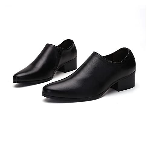 LAZIRO Frühling Herren Lederschuhe Reißverschluss Spitze Lederschuhe Herren Hochhackige 8CM Rindsleder Atmungsaktive Herrenschuhe Zur Erhöhung 6cm Hochzeitsschuhe (Color : Black [8 cm Taller], Size von LAZIRO