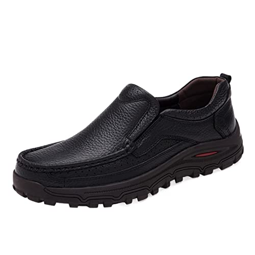 LAZIRO Herren Lederschuhe Lässige Füße Große Herrenschuhe Mit Dicken Sohlen Und Weichen Sohlen Vater Mittleren Alters Und Ältere Lederschuhe Männer (Color : Noir, Size : 38 EU) von LAZIRO