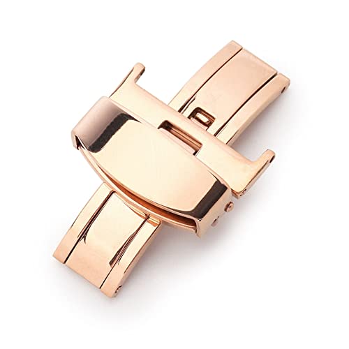 LAZIRO Passend for Tissot Passend for Armani 316L Metall Edelstahl Double Press Schmetterlingsschnalle 14 16 18 20 22 24mm Hochwertige Universaluhrschnalle (Color : 14mm Rose Gold) von LAZIRO