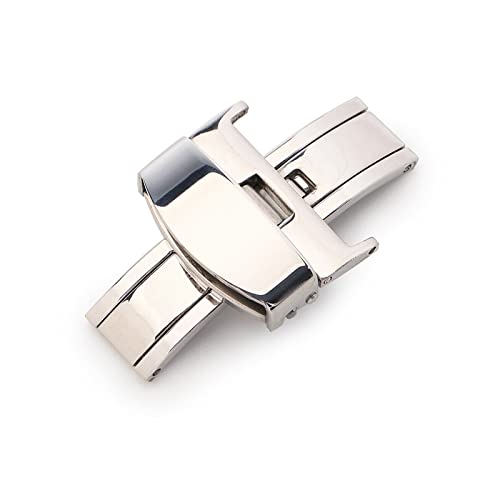 LAZIRO Passend for Tissot Passend for Armani 316L Metall Edelstahl Double Press Schmetterlingsschnalle 14 16 18 20 22 24mm Hochwertige Universaluhrschnalle (Color : 14mm Silver) von LAZIRO