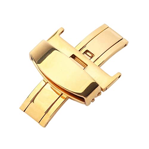LAZIRO Passend for Tissot Passend for Armani 316L Metall Edelstahl Double Press Schmetterlingsschnalle 14 16 18 20 22 24mm Hochwertige Universaluhrschnalle (Color : 16mm Gold) von LAZIRO