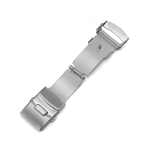 LAZIRO Schnalle for Seiko-Edelstahl-Uhrenschnallen Druckknopf-Faltfaltschließe Faltknopf-Riemenschloss 16/18/20/22/24/26 mm (Color : Silver-withlogo-22mm) von LAZIRO