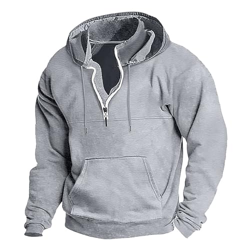 MäNner Herbst Und Winter Feste Farbe Mode Mit Kapuze 1/4 Zip Pullover LäSsig Stehkragen Jacke Lose Sport Pullover von LAZIRO
