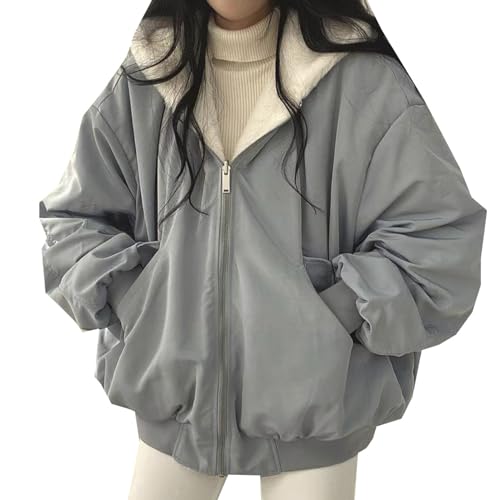 Women'S Solid Colour Polokragen Jacke Zip Winter Lose Kapuze Mit Taschen Tops von LAZIRO