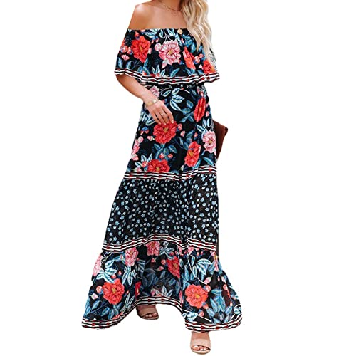 Women's Sommer Eine Schulter Bedruckt GroßE Swing LäSsig Lose Pendler Urlaub Strand Kleid Lang von LAZIRO